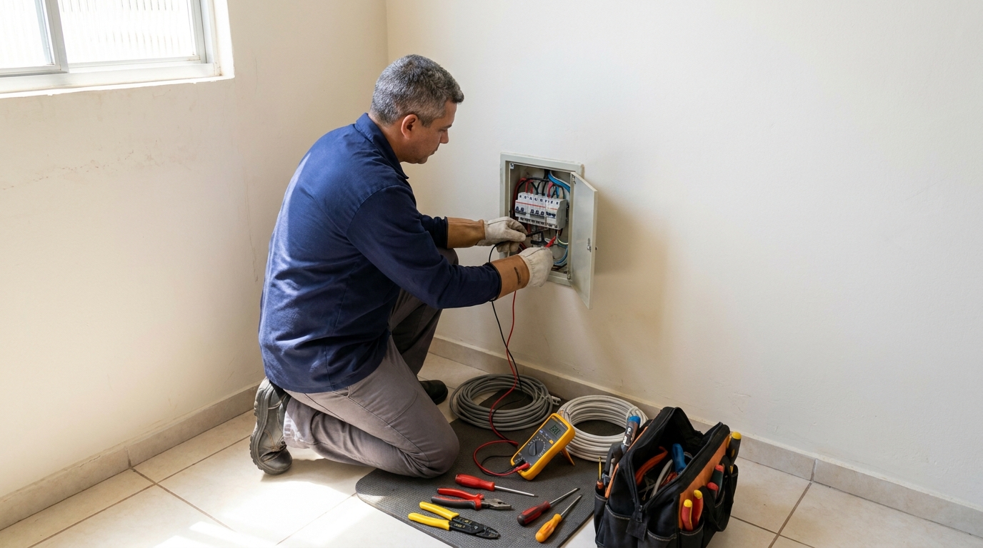 Eletricista realizando manutencao em Indaiatuba‑SP